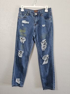 POL Distressed Ankle Jeans With Embroidery Relaxed Fit Womens Small